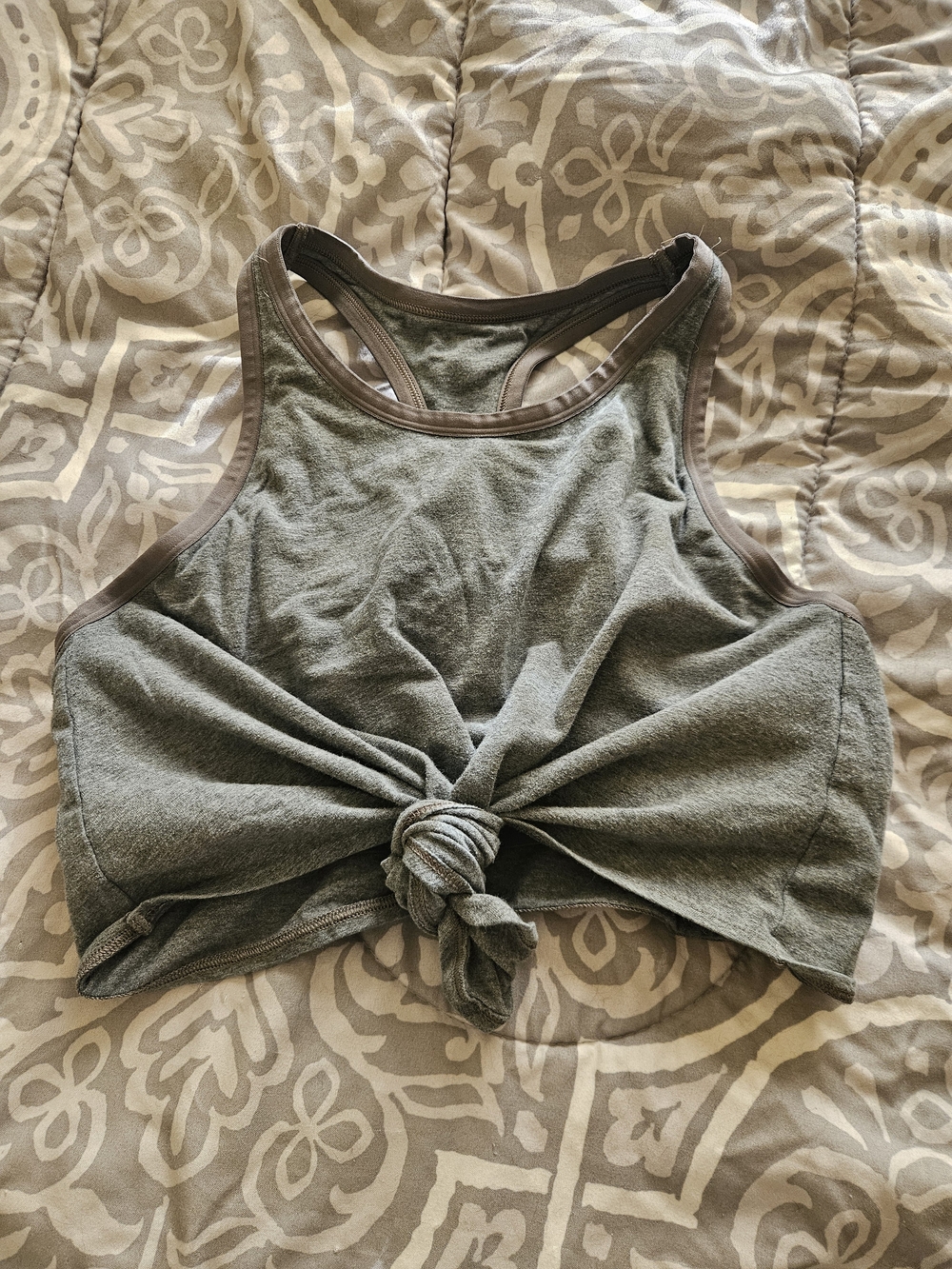 aerie Gray Knot-Front Crop Tank